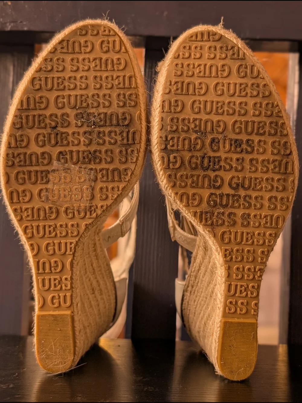 GUESS White Espadrille Wedge Sandals with Logo Accent